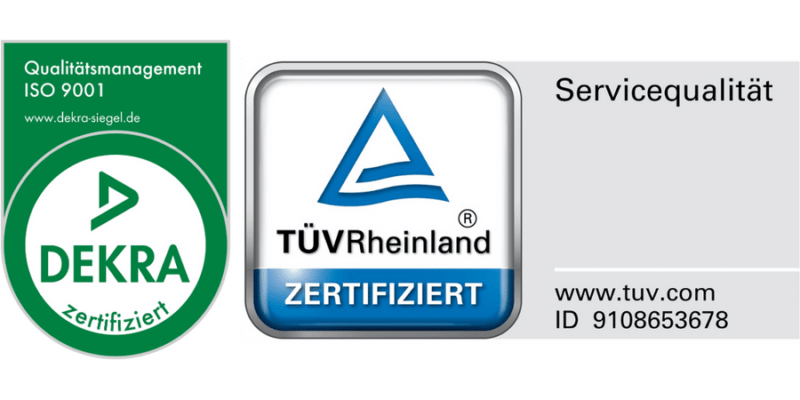 Zertifizierte Qualität durch TÜV und DEKRA Siegel