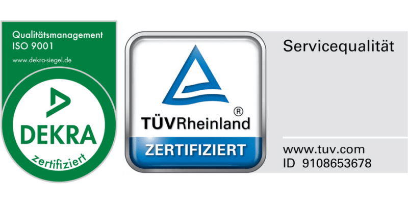Zertifizierte Qualität durch TÜV und DEKRA Siegel Zertifizierte Qualität durch TÜV und DEKRA Siegel